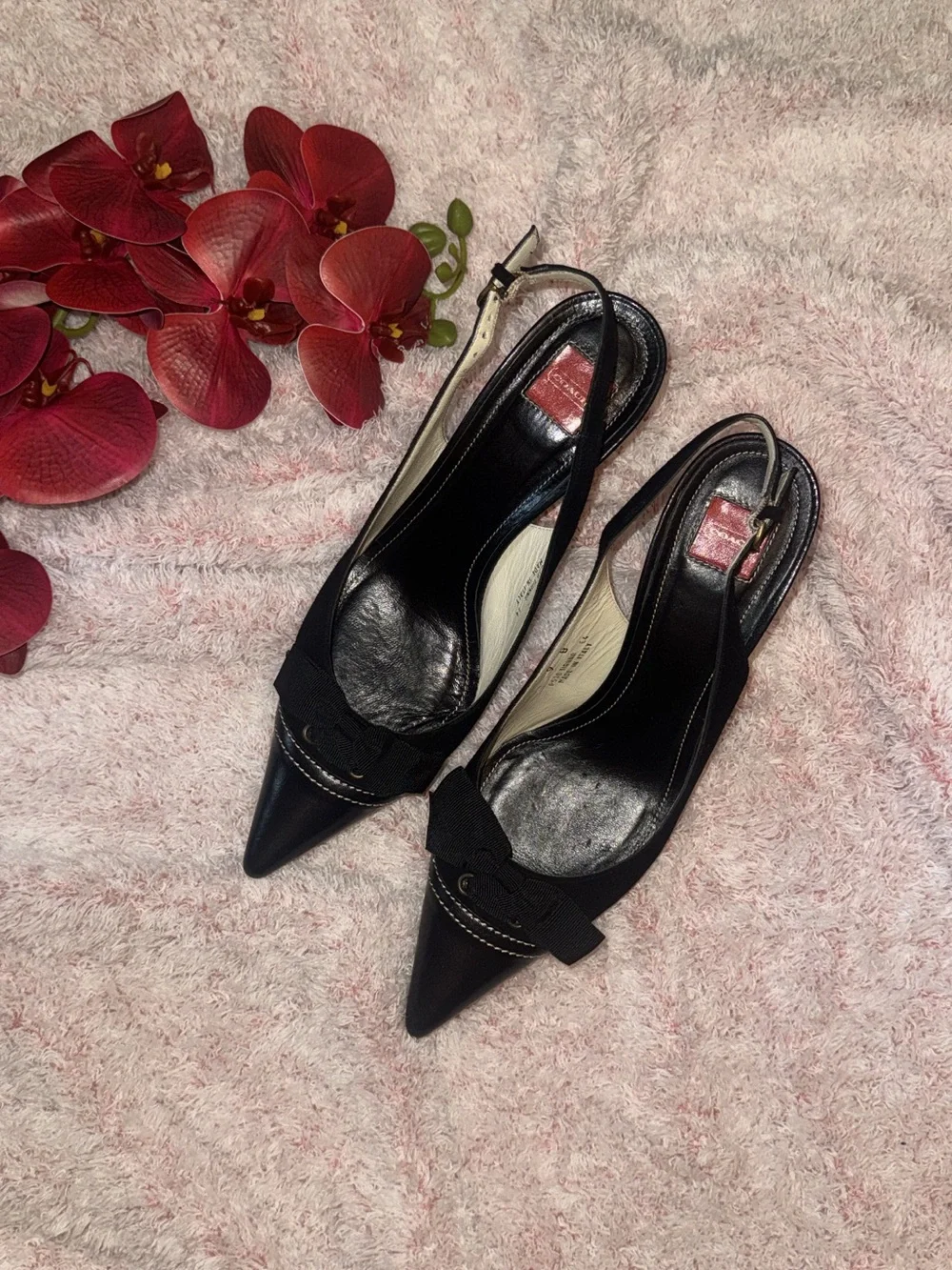 Coach Slingback Heels with Bow Detail